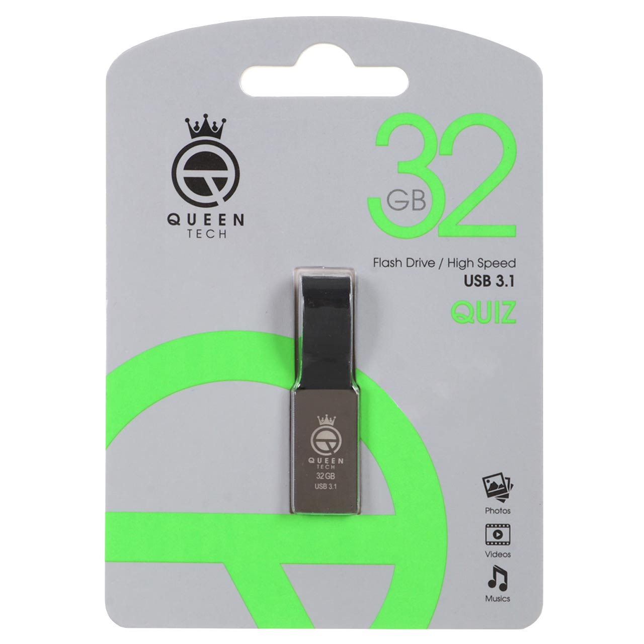 (گارانتی مادام العمر شرکت آی تین) مشکی Queen QUIZ USB3.1 Flash Memory - 32GB