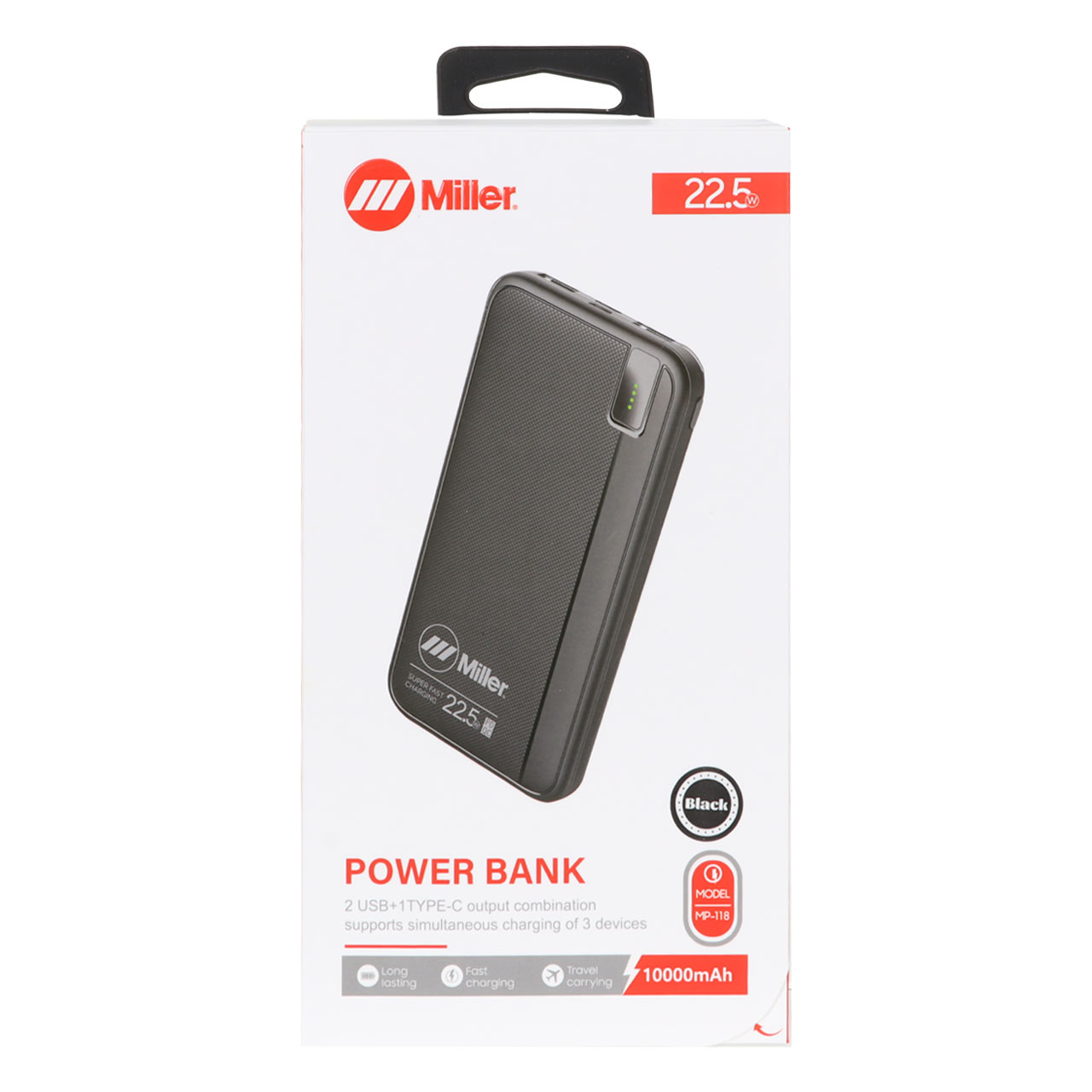 پاوربانک (PD و فست شارژ) Miller 22.5W 10000mAh مدل MP-118 - مشکی (گارانتی پارتیان پایا)